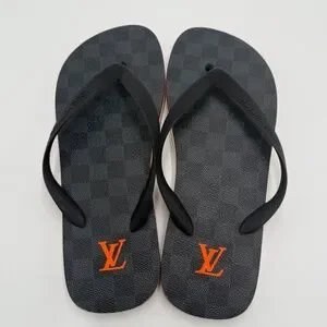 Louis Vuitton Damier Graphite Flip Flops – Black/Gray w/ Orange LV Logo (Size _9 Louis Vuitton | Shoes | Louis Vuitton Damier Graphite Flip  main image 2